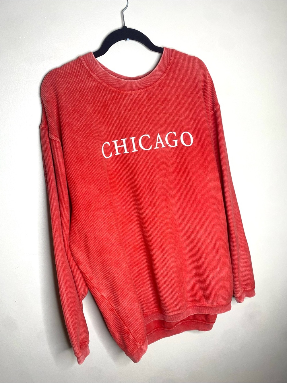 Chicago Graphic Crewneck Ribbed Relaxed Red Sweater Chicka-d Size Large